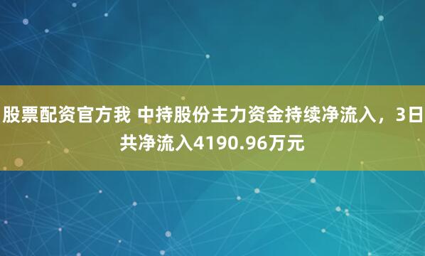 股票配资官方我 中持股份主力资金持续净流入，3日共净流入4190.96万元